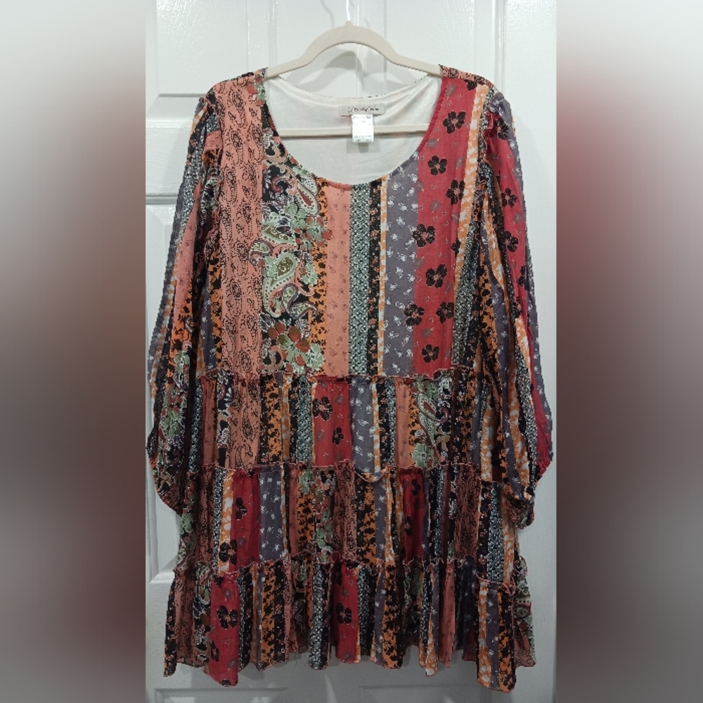 Paisley Vine Boho Tiered Mini Dress 1X